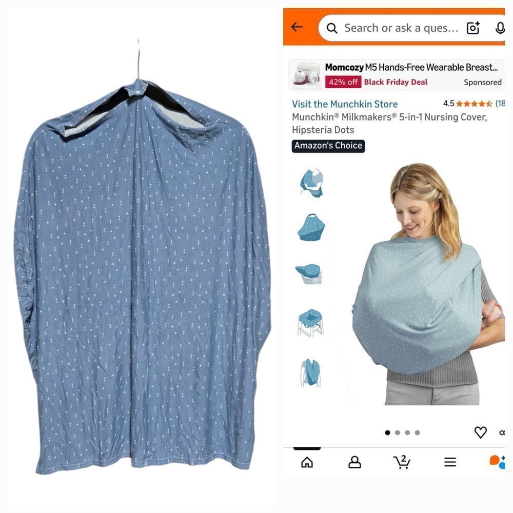Munchkin 5-in-1 Nursing Cover Milkmakers Blue Hipsteria Dots Multi-Use Car Seat